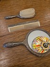 Vintage Hand Held Silver Plated Vanity Mirror   Hair Comb Brush Set Beautiful