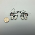 Pierced Earrings Black Cat White Paws Polka Dots Cat Kitten Whiskers One Pair