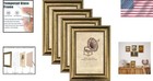 Set Of 4 Antique Gold 4x6 Picture Frames With Glass - Ideal Home Decor Gift