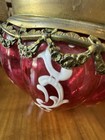 Victorian Cranberry Glass  silver Intricate Lid  Antique Biscuit pickle Jar 