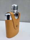 Vintage 50 s-60 s  Glass Hip Flask  Encased In Leather  W  Metal Shot Glass Lid