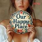 2d Flat  Vintage-style Tin Metal Signs Wall Art Plaque  7 8  Round  our Happy Pl