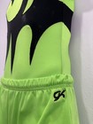 Gk Elite Gymnastics Leotard Adult Medium Neon Green Black Design   Shorts Set