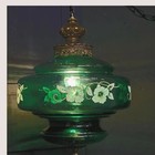 Vintage Emerald Green Glass Swag Lamp Hand Painted Floral Pendant Light Mcm 1970
