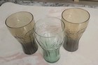Set 3 Vintage Coca-cola Coke Glass Drinking Glasses Green Smoke Brown