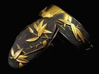 Edo Period Japan Antique Shakudo Gold Inlay Bamboo Fuchi Kashira Sword Katana 