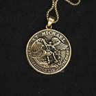 St Saint Michael Archangel Gold Angel Medal Pendant Necklace Stainless Steel