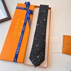 L v  Paris Designer Silk Tie Black Grey Monogram Pattern Luxury Necktie W  Box
