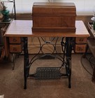 Standard Sewing Machine Co  Antique Treadle Sewing Machine Oak Cabinet W bonnet 