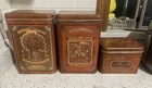 Set Of 3 Cheinco Tin Canisters   Lids Tea Sugar Flour Brown Metal Vintage