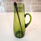 Mid-century Modern Olive Green Glass Cocktail Martini Pitcher W stirrer