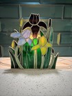 Vintage Stained Glass Table Lamp Night Light Flowers Corded W  Switch