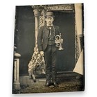 Antique C 1885 Tintype Photo Man With Cornet Brass Band Musician J Finnello