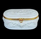 Antique French Limoges Bisque Porcelain Vanity Jewelry Box Cherubs Relief