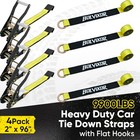 4 Pack Car Tie Down Straps For Trailers - 2  X 96  - 9900lbs Break Strength -   