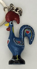 Vintage Hand Stenciled Metal Rooster Lisbon Portugal Folk Art Keychain Heavy