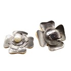 Metallic Gunmetal Leather Flower Shoe Clips  Vintage Blossom With Faux Pearl