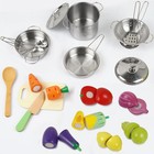 Play Kitchen Accessories  Wooden Play Food  Cooking Set With Stainless Steel    