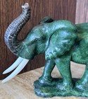 Vintage African Craft Hand-carved Green Verdite Stone Elephant   Calf 12    X 6   