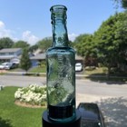 Antique C1880s Holbrook   Co Blue Glass Bottle Worcester Sauce W  Applied Top