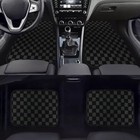 Black 4pcs Jdm Racing Plush Floor Mat Checkers Vehicle Carpets Universal