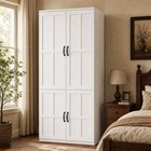 71  Wooden Armoire Wardrobe Closet Furniture W  4 Doors Hanging Rod Cabinet