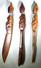 Vintage African Wood Carved Utensils Of Woman Kneeling With Baby - Very Detailed