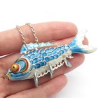 925 Sterling Silver Enamel Antique Chinese Koi Fish Chatelaine Fob   Pendant