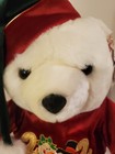Dan Dee 2002 Christmas White Teddy Bear Burgundy Green Velvet Top 16 Inch Plush