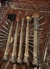 Vintage Silverplated Makeup Brush Set W crystal Vanity Tray   Silver Trinket Box