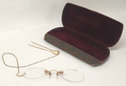Antique 10k Gold Pince Nez Eyeglasses With Hairpin  Chain And Case