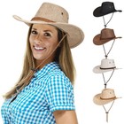 Mens Womens Summer Sun Bucket Cap Cowboy Fedora Linen Straw Mesh Hat Wide Brim