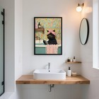 Framed Vintage Cat Canvas Wall Art  Funny Pink Animal Reading Books Painting    