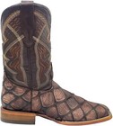 Men Genuine Leather Pirarucu Mate Print Western Wide Square Toe Brown Boots