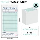 30 Pcs Server Books Note Pads Guest Check Waitress Notepads 1500 Orders