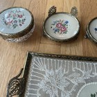 Vintage Regents Of London Vanity Tray Set England Embroidered 6 Pcs Brass Ormolu
