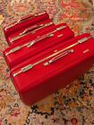 Vintage American Tourister Red Hard Vinyl Shell Suitcases Set Brief Case Luggage