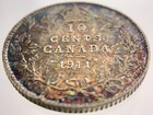 1911 Broad Leaves Canada 10 Cents Dime Km17 Circulated Coin Rainbow Toning Ii235