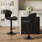 Set Of 2 Black Leather Adjustable Bar Stools - Black