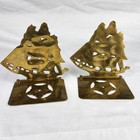 Two Vtg Solid Brass Schooners Sailing Ships Nautical Mcm Folding Style Bookends