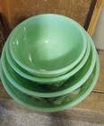 Vtg Anchor Hocking Fire King Jadeite Set Of 4 Nested Swirl Pattern Mixing Bowls