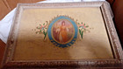 Vintage Jewelry Trinket Box Mirrored- Lid- Victorian Women Art- Carved Wood
