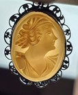 Antique Victorian Cameo Pendant Carved Conch Filigree Old Cameo