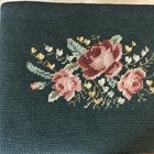 Antique vintage Wooden Needlepoint Foot Stool Dark Wood Green Pink Yellow Decor
