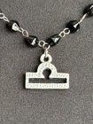 Vintage Style Silver Tone Libra Zodiac Pendant Necklace Black Beaded Chain