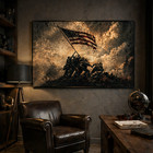Us Soldiers Raising American Flag Canvas Wall Art - Home Decor Print