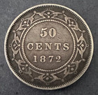 1872 Newfoundland Canada Silver 50c Half Dollar Coin - F vf
