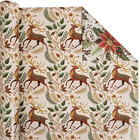 Reversible Vintage Chrismas Wrapping Paper Roll - Retro Xmas Reindeer  Leaves   