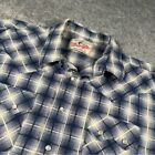 Vintage Wrangler Shirt Mens Xl Blue Western Pearl Snap Plaid Brushpopper Cowboy