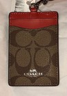 Coach Lanyard Id Holder Credit Card Signature Brown Red Leather Unisex New